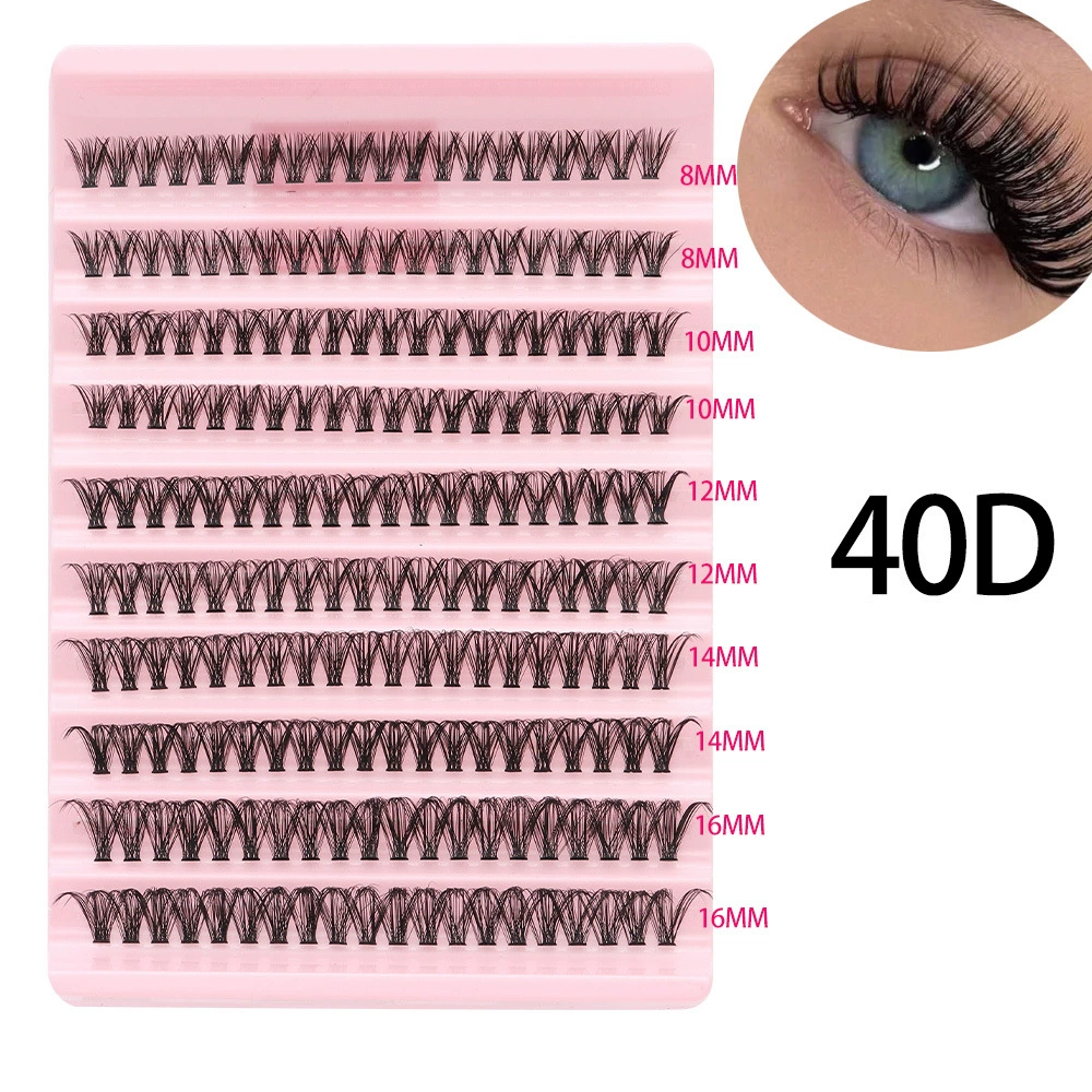 False Eyelash Cluster Set, multi-volume (30D–100D), options with glue & tweezers, compact case