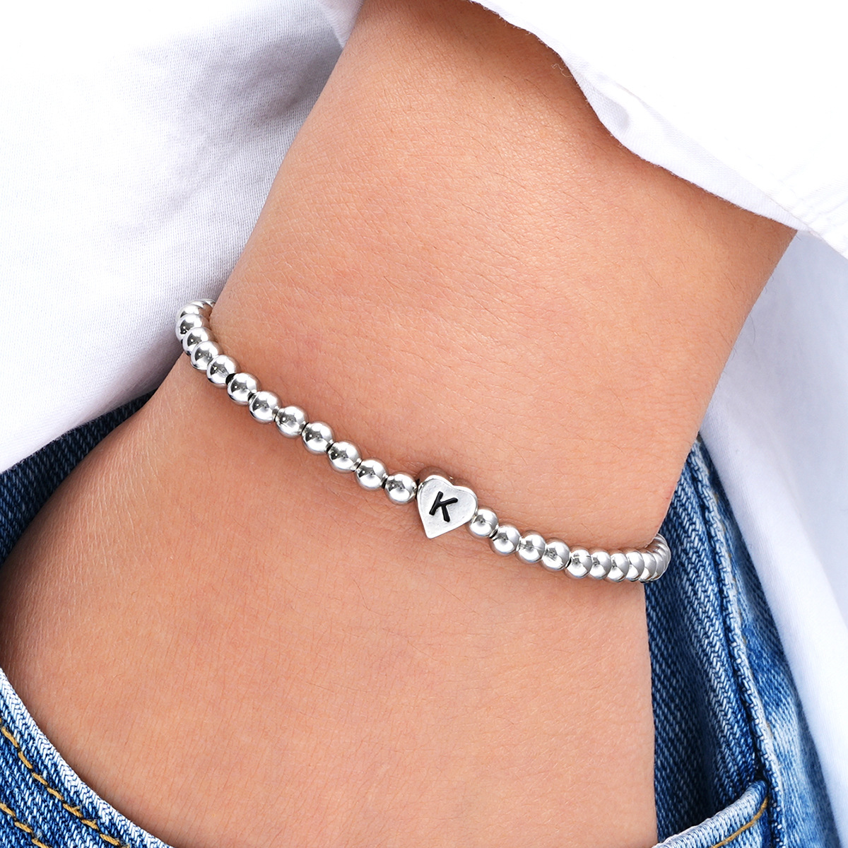 Beaded Initial Heart Bracelet With Custom Copper Letter Charm_voghion.com