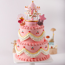 蛋糕模型仿真2024新款网红双层旋转木马复古硅胶泡沫假生日样品