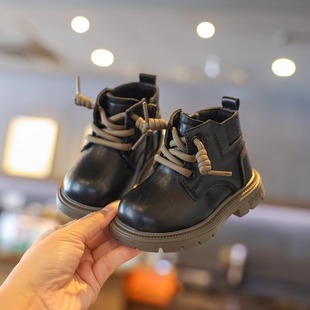 Baby Martin Boots Autumn and Winter fleece-lined Children's Cotton Shoes Girls Children's Boots Soft Bottom Boys' Shoes Black Ankle Boots