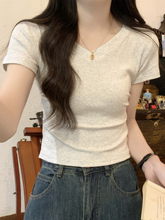 Women's Short-Sleeve Summer Slim-Fit Irregular Waist-Cinching Cropped T-Shirt with a Unique Design