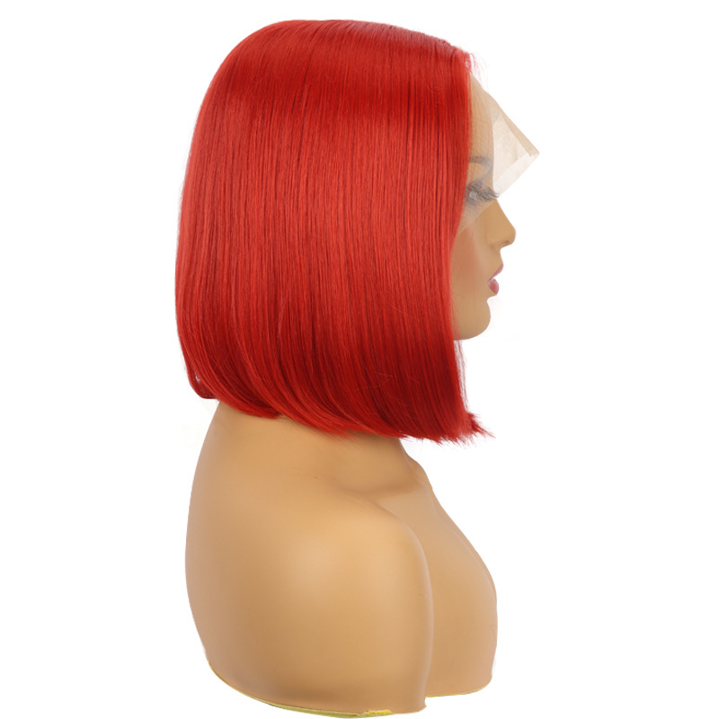 Wig European and American Style Lace Front Bob Red Wigs Women's Short Straight Hair Synthetic Fiber Fashionable Long Straight Hair
