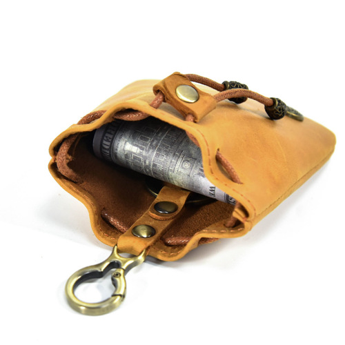 Cowhide Coin Bag Literary Mini Coin Purse Retro Short Leather Small Wallet Data Cable Storage Bag Dropshipping