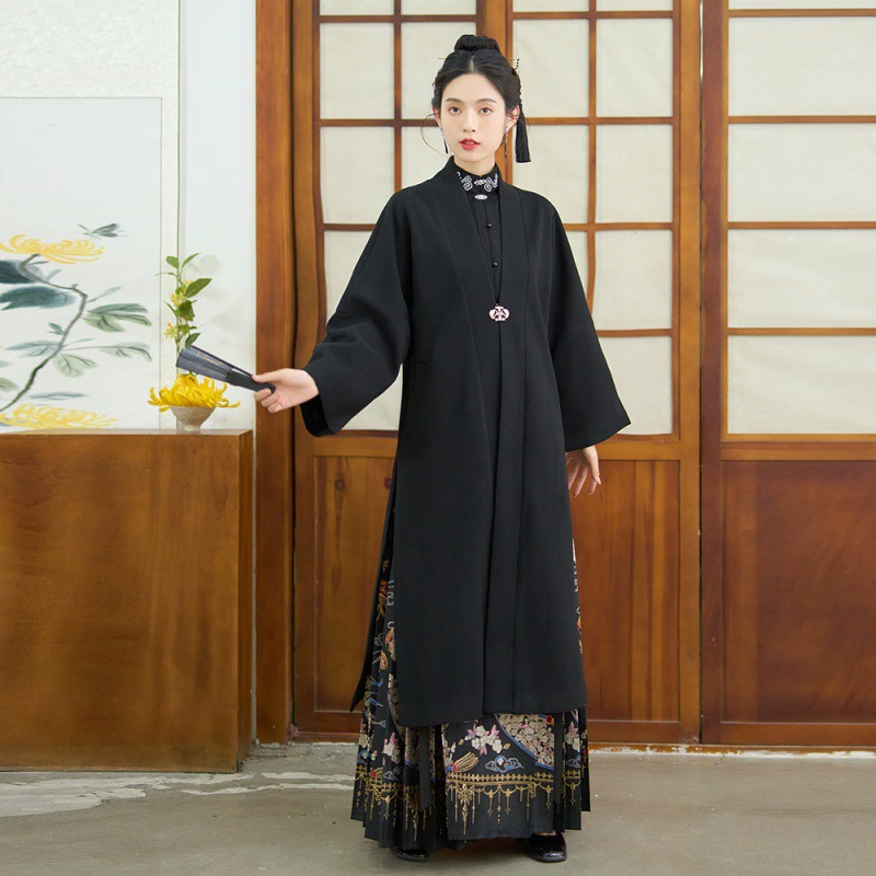 Настоящая тканая Золотая юбка с конским лицом, оригинальная Ханьская одежда, длинное пальто с енотом в стиле Han Element, осенне-зимнее универсальное шерстяное пальто, Национальный стиль