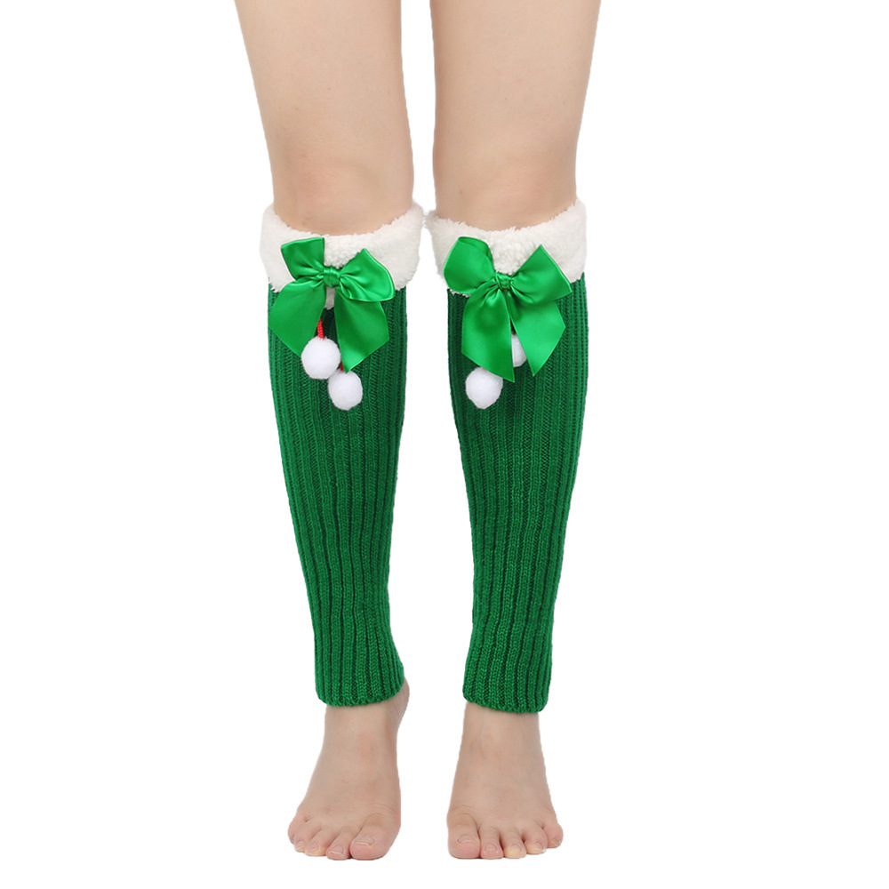 Filato con nodo a farfalla con calze di Natale di peluche per donna, calzini caldi in pile lavorato a maglia, protezioni per le gambe, calzini di lana per la bocca_voghion.com