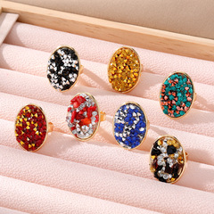Cross-border new retro ethnic style rhinestone ring, personalized light luxury social media star style water drill ring, jewelry wholesale