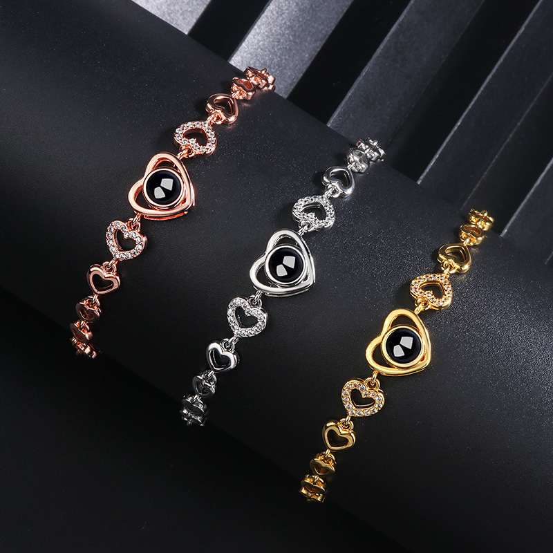 Wish Aliexpress Popular Heart-Shaped Projection Bracelet for Women European and American Stylish High-Definition Customized Black and White Colorful Photos
