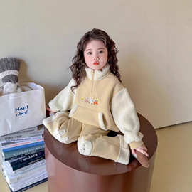 女童加绒套装秋冬季2026新款时髦洋气儿童加厚卫衣两件套宝宝衣服
