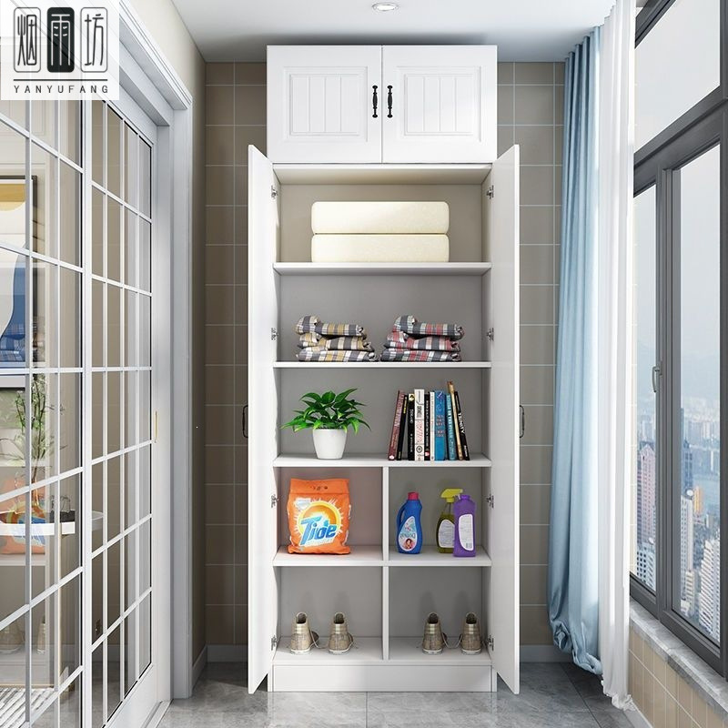 Simple storage cabinet for home use, sun-proof, economical storage cabinet, wardrobe, bay window cabinet, large-capacity cabinet, cream-colored balcony cabinet