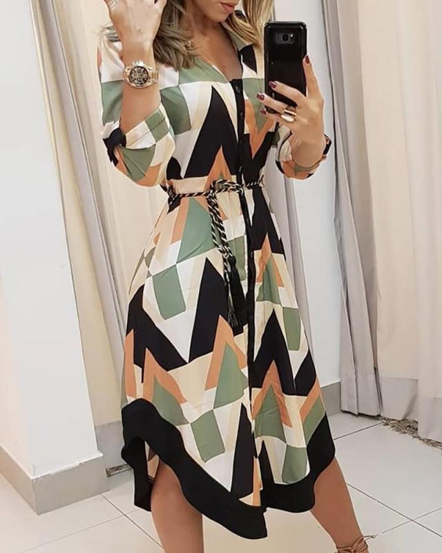 Plaid Print Tie V-Neck Casual Dress NSYF63337