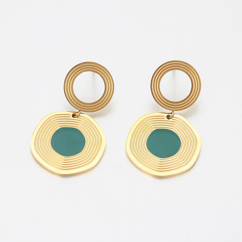 Xuping acero inoxidable 14k personalidad de color viento geométrico aretes redondos nicho círculo retro flange exagerado aretes de viento