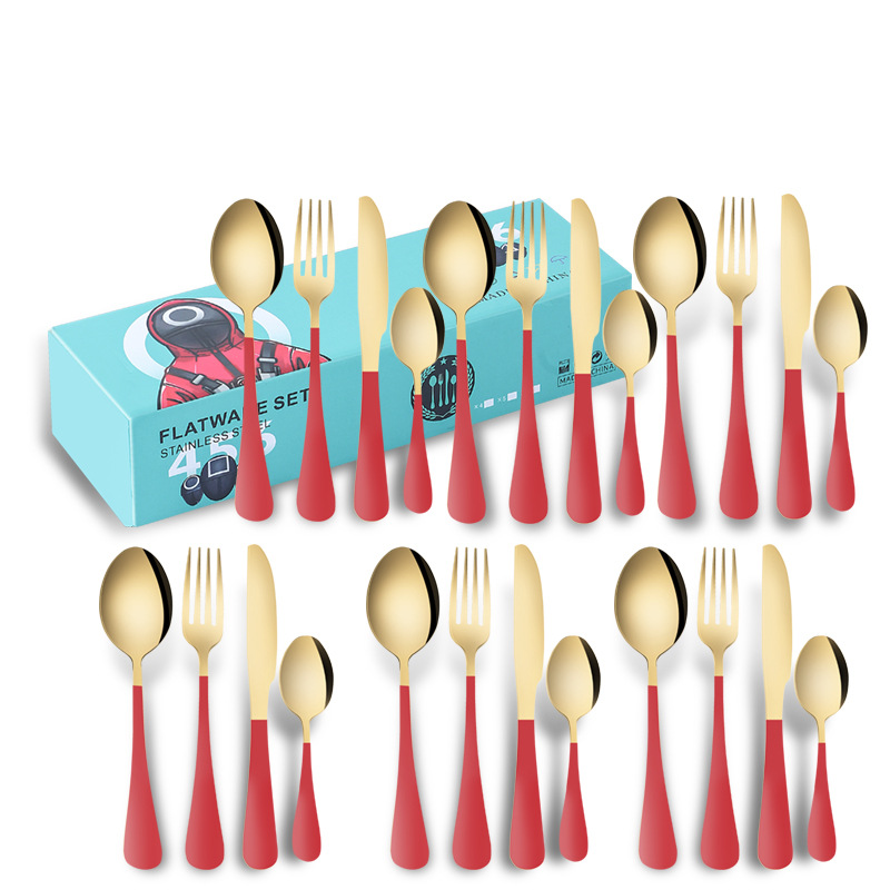 Amazon transfronteriza 1010 vajilla de acero inoxidable conjunto de 24 piezas cuchillo de filete occidental, tenedor y cuchara traje de celebridad de Internet regalo de vacaciones