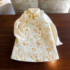 女童新中式国风套装2025新款儿童唐装马甲两件套加绒宝宝周岁礼服