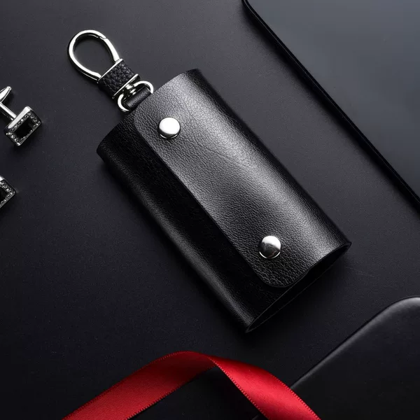 New Japanese and Korean style key bag, multifunctional, large capacity, unisex design, leather key bag with buckle, compact home key holder