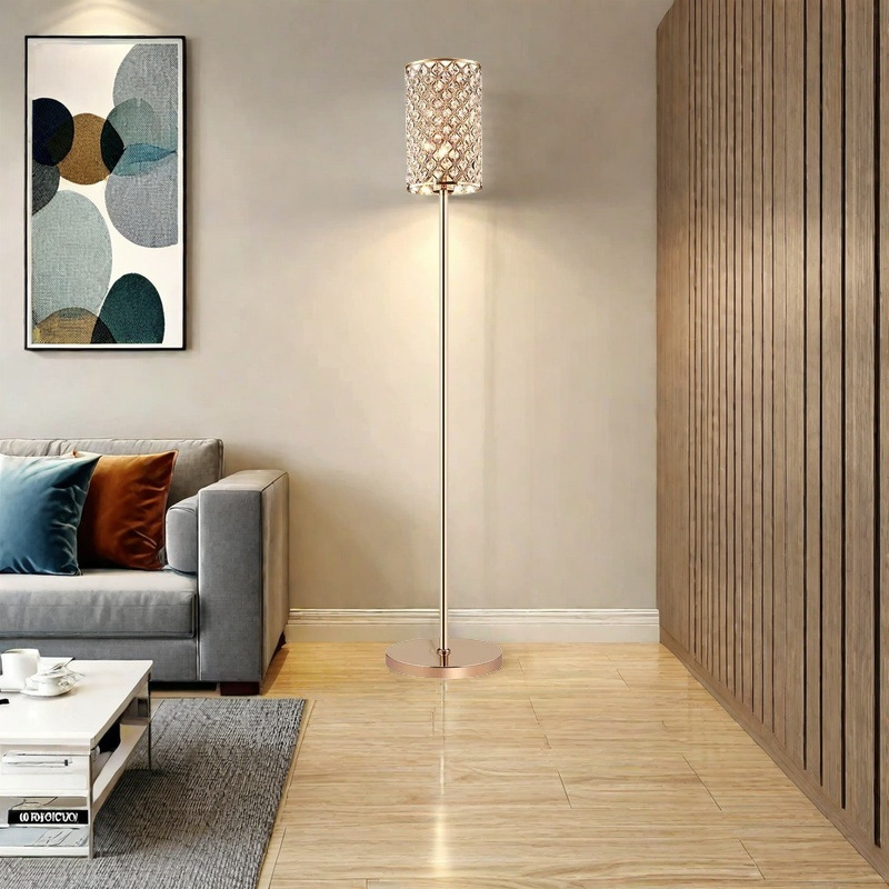 Cross-Border Modern Minimalist Living Room Sofa Next to Bedroom Bedside Vertical Table Lamp Crystal Floor Lamp Girl's Room Lamp