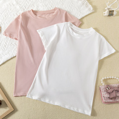 2024跨境新款亞馬遜新款純棉中大童兒童T恤吸汗透氣竹節棉T恤上衣