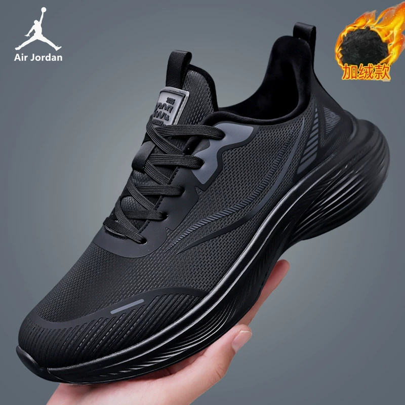 Jordan Men's Shoes 2026 Breathable Sports Casual Shoes with Fleece Lining, Lightweight Black Spring and Autumn Mesh Sports Shoes for Road Running
