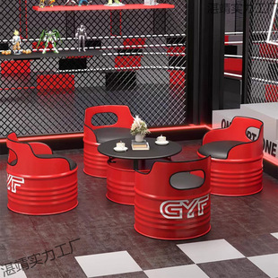 Combination Billiard Hall, Fashionable Oil Barrel, Cafe, Bar, Booth, Sofa, Internet Celebrity Billiard Hall, Industrial Style Bar Tables and Chairs