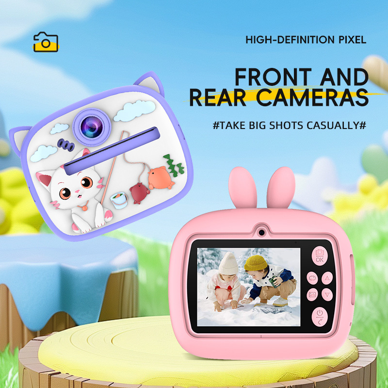 Cross-Border A300 Children's Cartoon Instant Camera Toy Cute Rabbit Cat High-Definition Dual-Camera Mini Printing Camera
