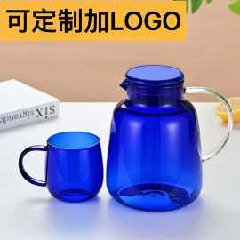定制大容量蓝色凉水壶家用水杯套装高硼硅玻璃冷水壶家庭喝水杯套