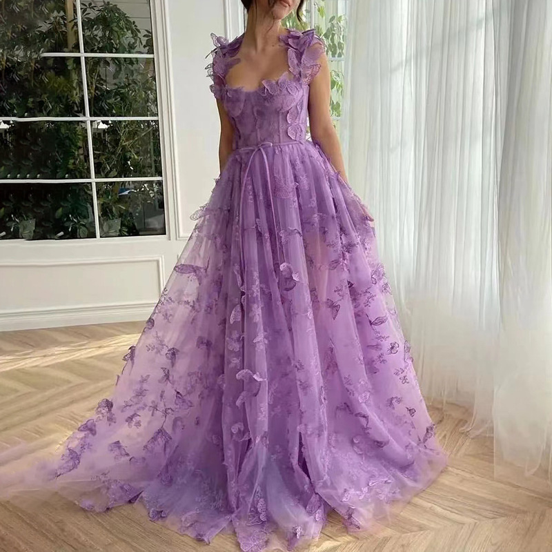 Europa y América vestido de noche para mujeres 2025 nuevo temperamento largo Amazon fiesta temperamento elegante vestido de playa de encaje