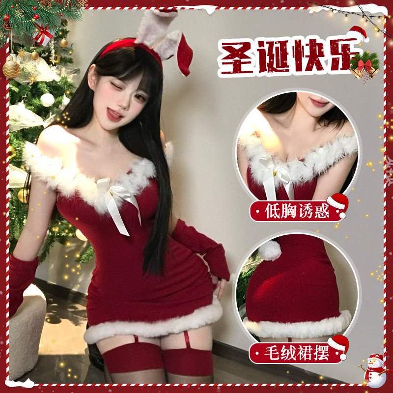 Sexy lingerie, Halloween nightclub costume set, Catwoman outfit, plus-size cosplay, New Year's party outfit, reindeer Christmas costume