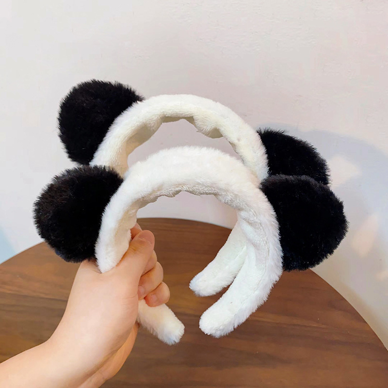 2022 new cute panda hair band female face wash autumn and winter facial mask wash special plush headband headdress