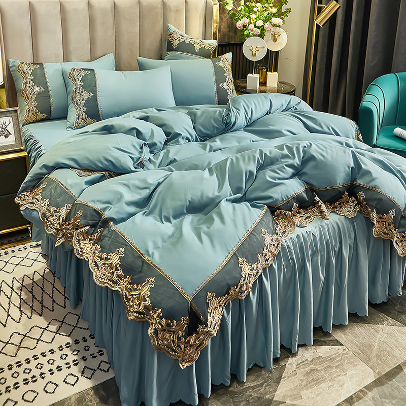 跨境亚马逊四件套床款冰丝床丝滑裸睡欧式夏季被套床单水洗床罩批