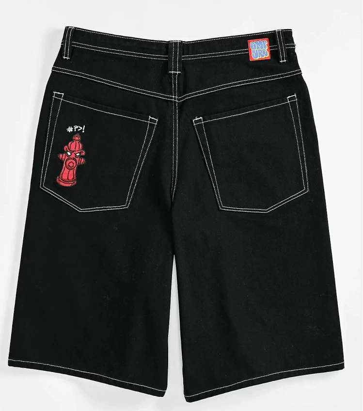 Шорты скейтерские (Empyre Denim) — свободный крой, вышивка, чёрные, S–2XL