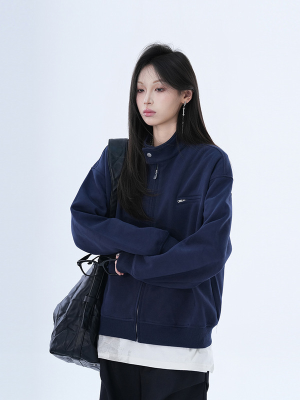 小众复古拉链开衫立领夹克女2025春秋新款设计感宽松情侣外套上衣|undefined