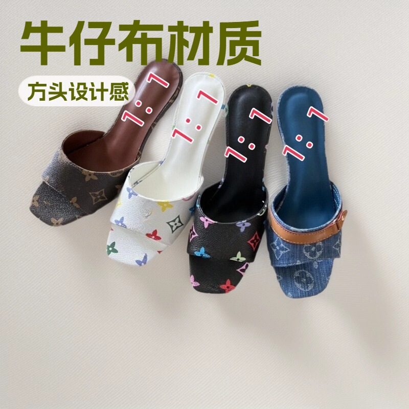 New Denim High-Heeled Sandals with a Single Strap, European and American Style, Denim Buckle, Non-Slip Heel, Thin Heel Women's Shoes, Cross-Border New Denim High-Heeled Sandals with a Single Strap, European and American Style, Denim Buckle, Non-Slip Heel, Thin Heel Women's Shoes, Cross-Border