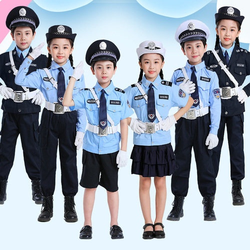 Children's police uniform kindergarten student dance military training little traffic police military uniform child black cat detective performance costume