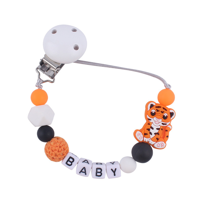 Nuevo bebé suministros de dibujos animados animal Tigre chupete cadena calmante bebé mordedura de silicona cadena molar cadena anti-caída