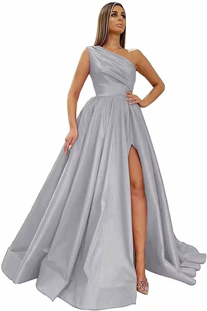 Comercio exterior europeo y americano Amazon AliExpress wish señoras nuevo vestido de noche de un solo hombro vestido de noche de satén dividido sexy
