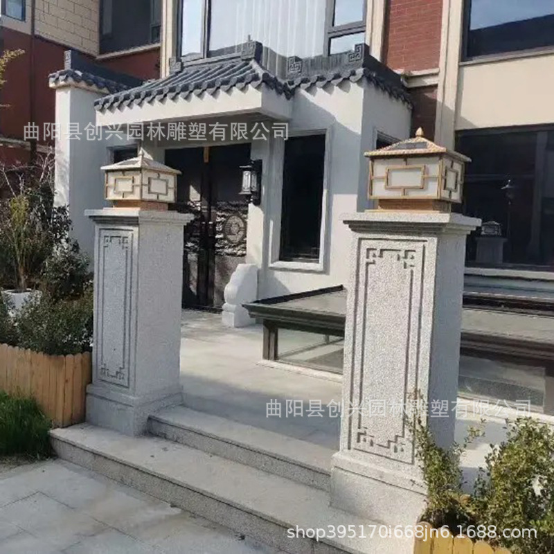 厂家定制石材门柱大理石雕中式方柱罗马柱别墅庭院自建房门楼欧式