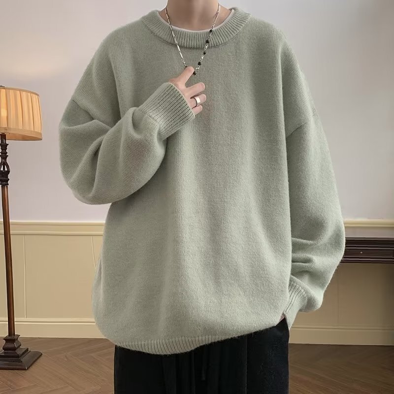 Autumn and Winter Thickened Sweater Men's Korean Style Fashionable Loose Japanese Knitted Sweater Winter Ins Hong Kong Style Lazy Sweater Jacket