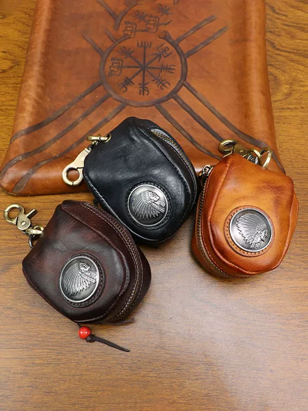 Retro Hand-Rubbed Old First-Layer Cowhide Car Key Bag Men's Genuine Leather Home Key Bag Pendant Keychain