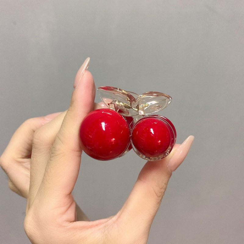 女性用レッドチェリーヘアクリップ、韓国製ハイエンド後頭部ハーフタイヘアクリップ、小さなシャーククリップ|undefined