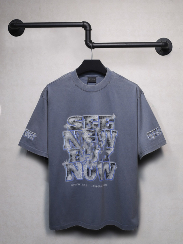 B's Paris 正規版 25SS 新作 アンチカーダイヤモンド レタープリント ダメージ加工 半袖Tシャツ 男女兼用|undefined