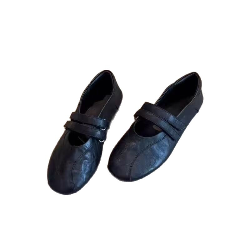 Retro plano velcro superficial zapatos de una sola mujer primavera y verano 2026 nuevo estilo universal cómodo zapatos de cuero Marian