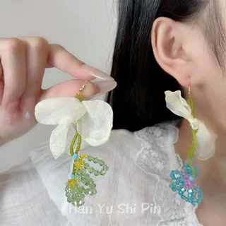 夏日绿色森系串珠花朵耳钉女款独特漂亮高级感耳环海边度假风耳饰