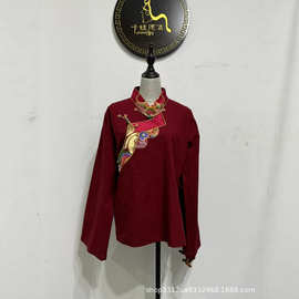 女士藏族衬衣纯色休闲上衣民族风外套气质藏袍内搭日常西藏服装