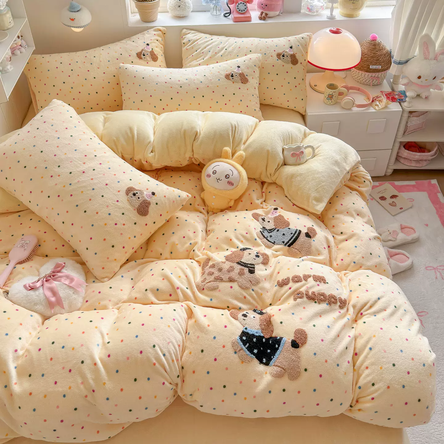 加厚牛奶绒床上四件套卡通珊瑚绒法兰绒毛巾绣床单三件套床品冬季