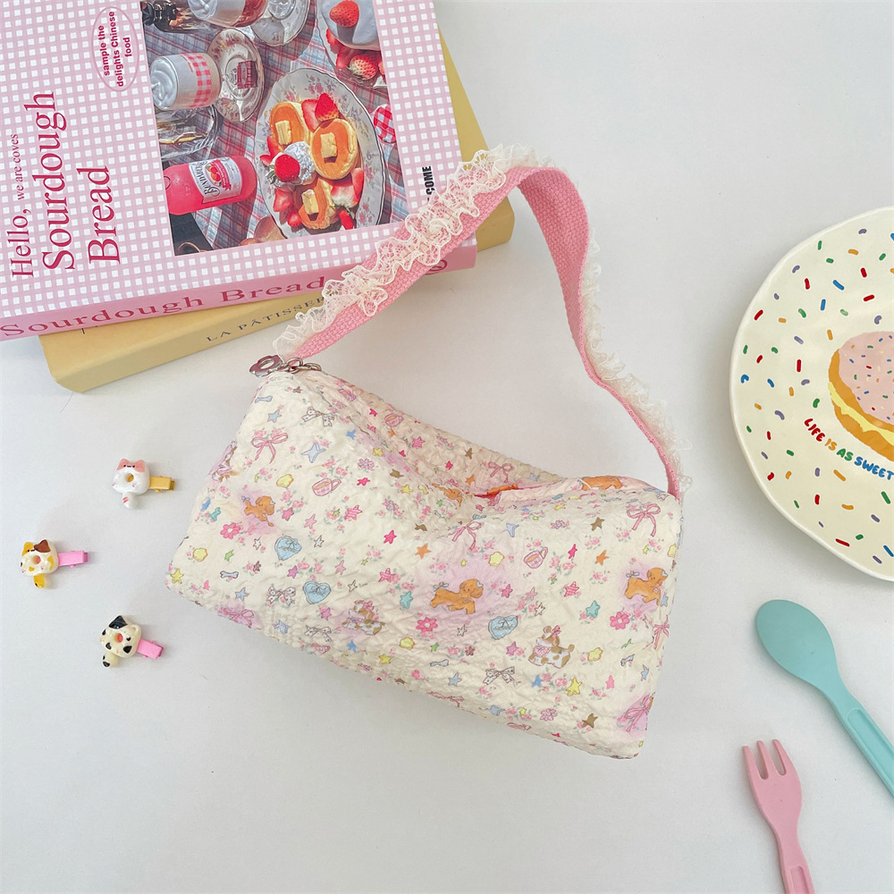 Cartoon Prägetasche Aus Spitze Damen Canvas Schultertasche_voghion.com