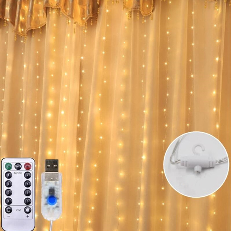 跨境usb铜线窗帘灯led灯串圣诞节日房间装饰彩灯灯带氛围灯高级感