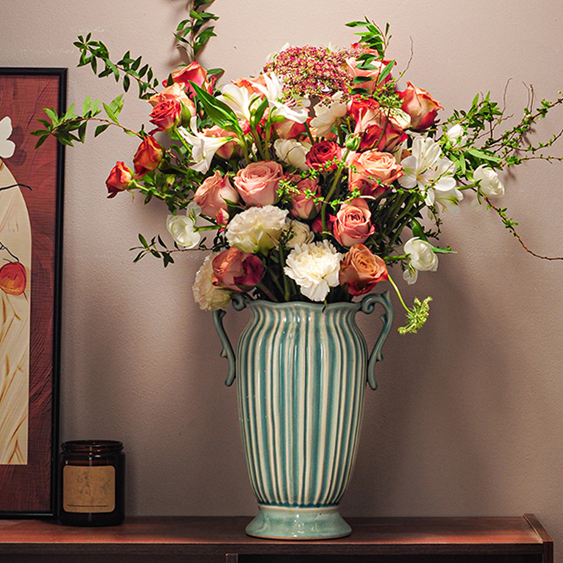 French Antique Green Plant Hydroponic Ceramic Vase Living Room Flower-arranging Table Top Decoration Fashion High-grade Flower-sensing