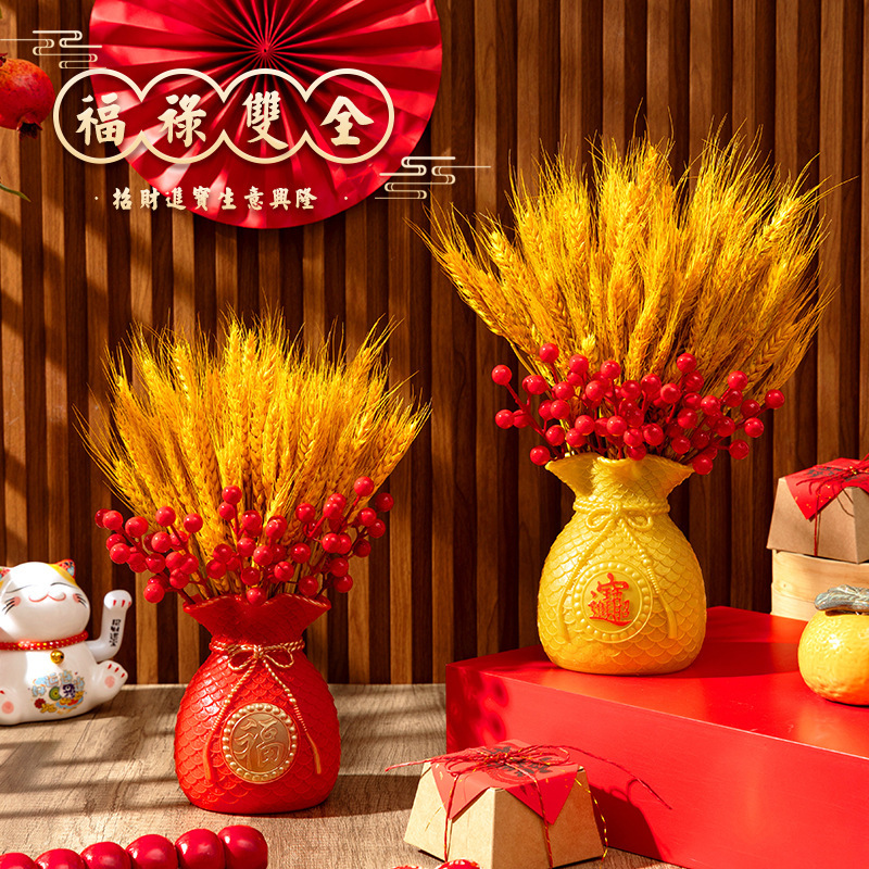 Wheat Ornaments Natural Gold Barley Dried Bouquet Lucky Bag Money Bag Living Room Ornaments Wheat Ornaments