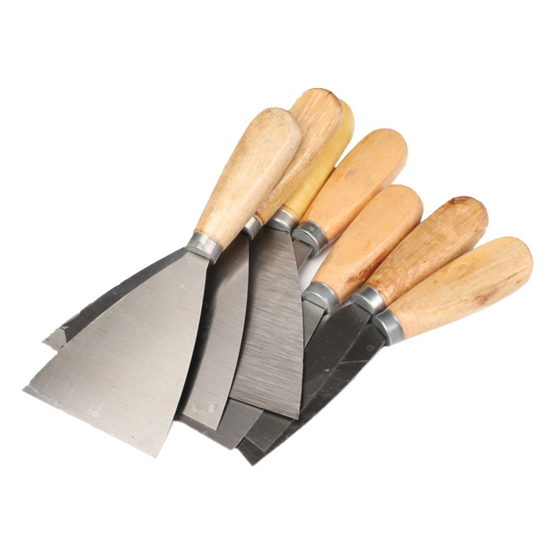 Cuchillo de masilla de mango redondo al por mayor de fábrica cuchillo de masilla de mango de madera cuchilla de acero al carbono cuchilla de limpieza raspador cuchillo de masilla cuchillo por lotes