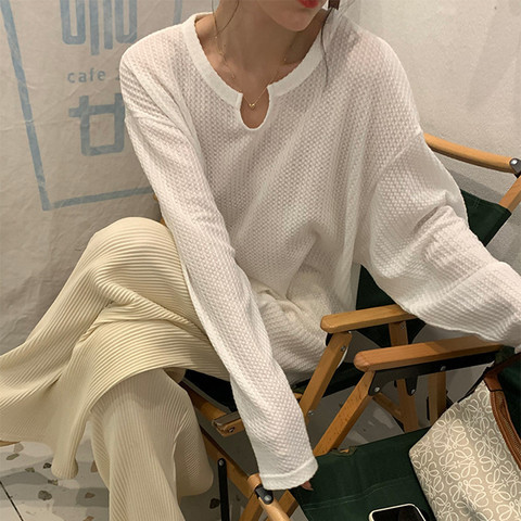 2025 Autumn New Honeycomb Sweatshirt for Women, Thin Version Korean Style Loose Student Long-Sleeve T-Shirt for Women, Instagram Trendy