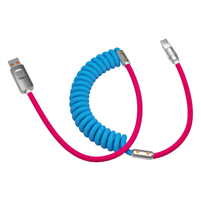Cable de carga del cliente de la máquina de carga súper rápida de metal 120w para huawei tipo-c apple pd spring cable de datos telescópico